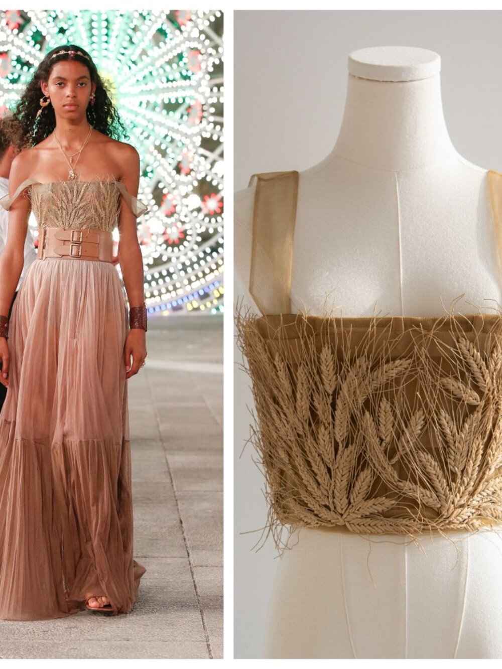 Christian Dior Cruise 2021 Puglia Italy Wheat Appliqué Tulle Crop Top